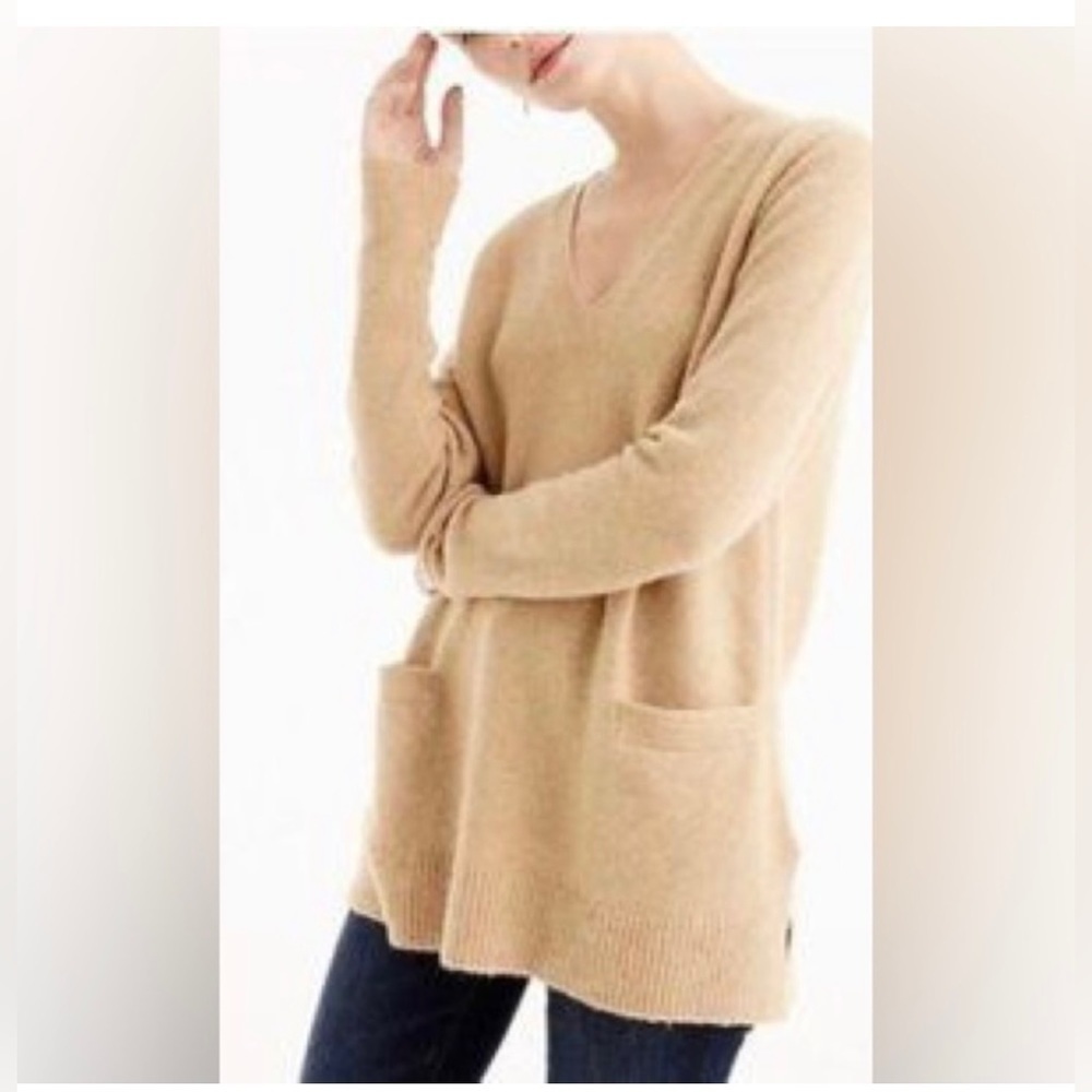 J. Crew Tan V-Neck Merino Wool Alpaca Blend Sweater Size S